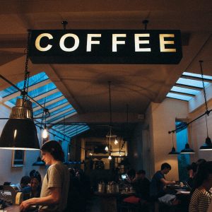 The inside of a modern coffee shop